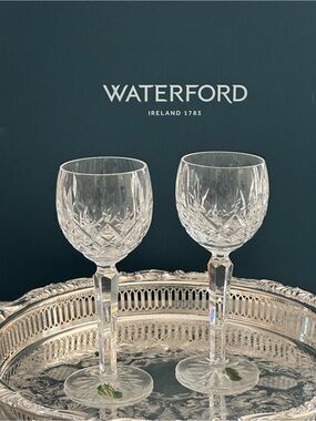 Waterford Lismore Clear Crystal Cut Wine Goblets - Pair